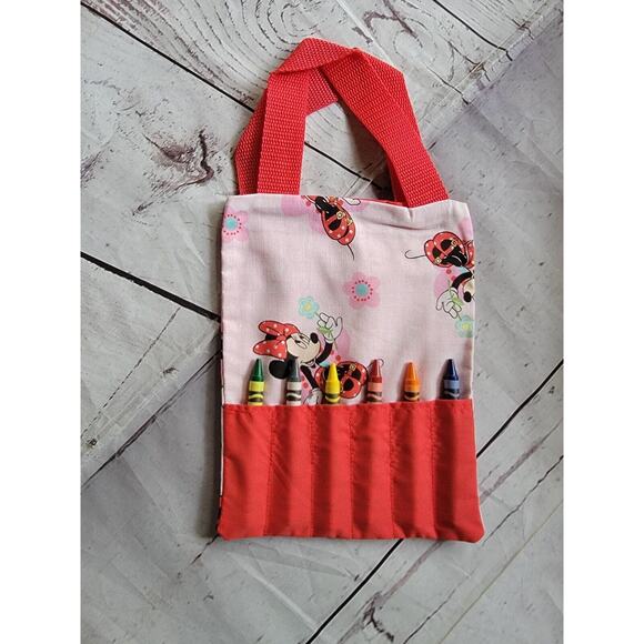 Minnie Mouse Crayon Holder Coloring Tote Bag Handmade Childrens Bag - Picture 1 of 7
